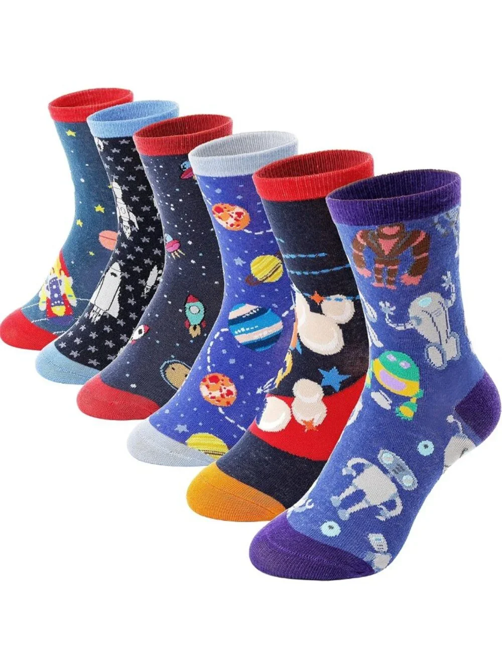6 Pairs Fun Crazy Novelty Crew Socks for Boys - Colorful Cotton Kids' Socks